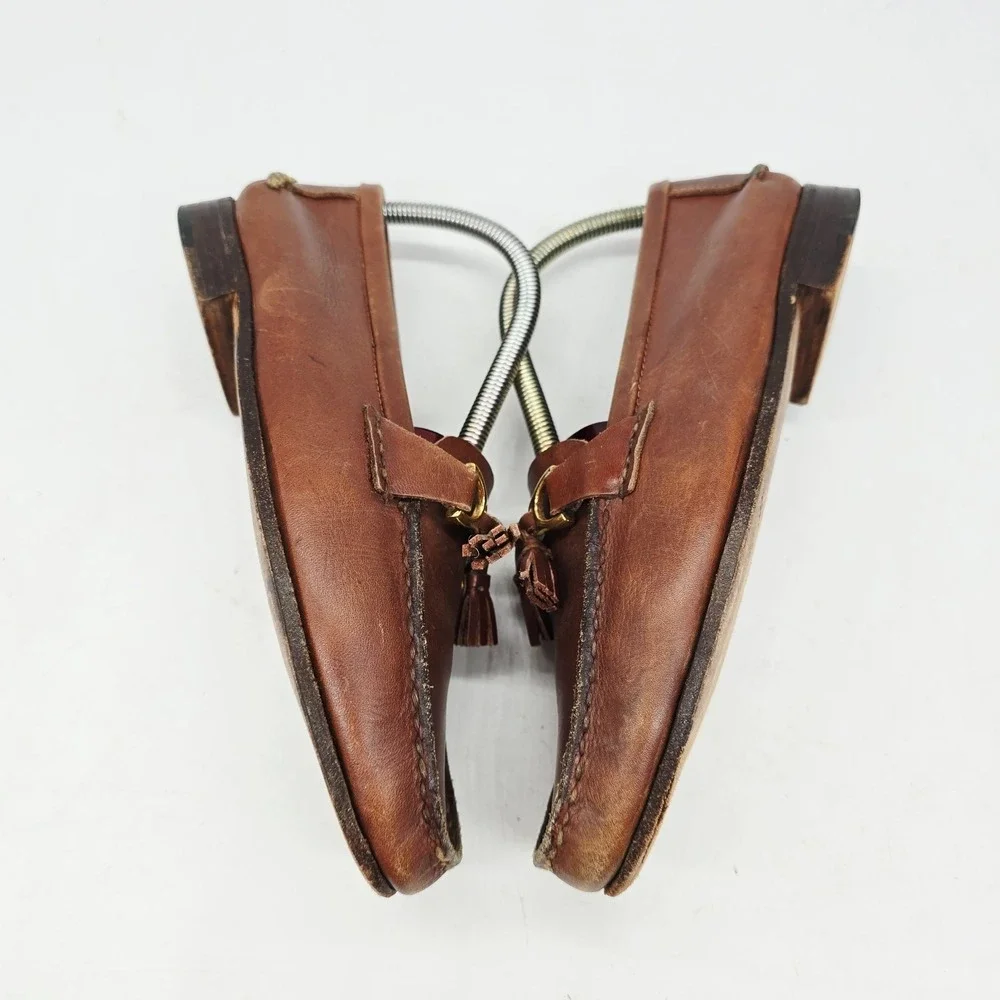 Guido Tassel Loafers Mens 7.5 Moccasin Simple Sole 4219 Brown Handmade $340‎